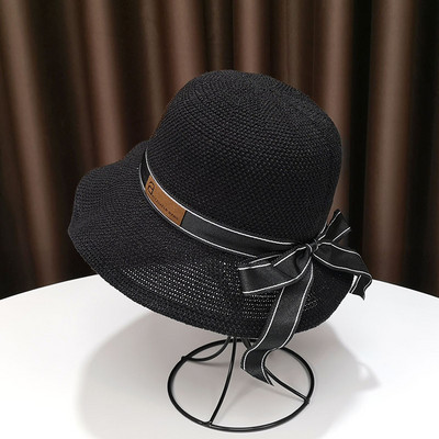 Palarie de protectie solara pentru femei cu panglica si vizor