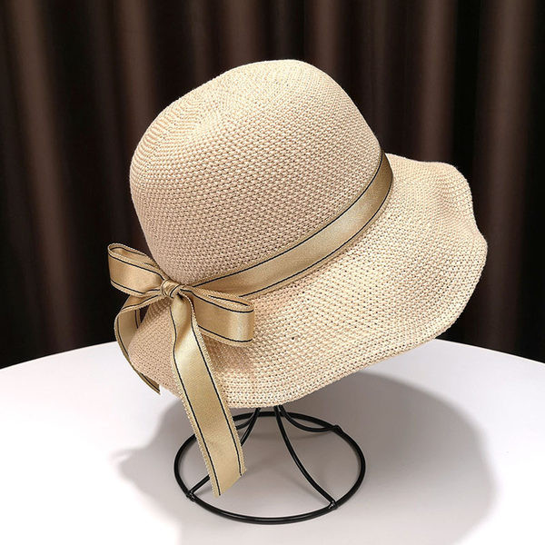 Palarie de protectie solara pentru femei cu panglica si vizor