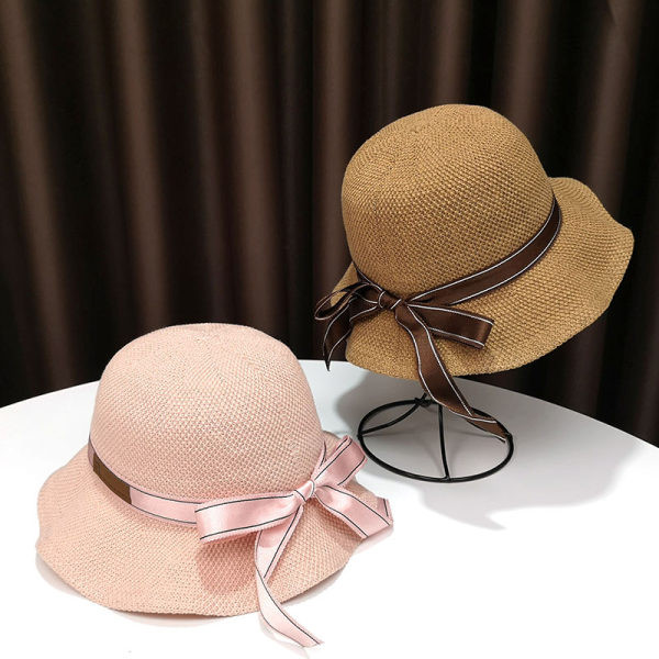 Palarie de protectie solara pentru femei cu panglica si vizor