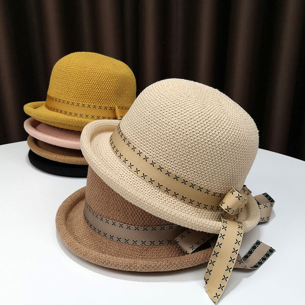 Pălărie de plajă pentru femei cu panglică