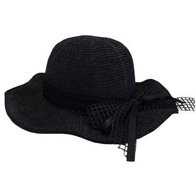 Palarie de protectie solara pentru femei cu panglica si boru