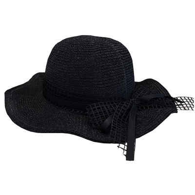 Palarie de protectie solara pentru femei cu panglica si boru