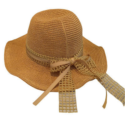 Palarie de protectie solara pentru femei cu panglica si boru