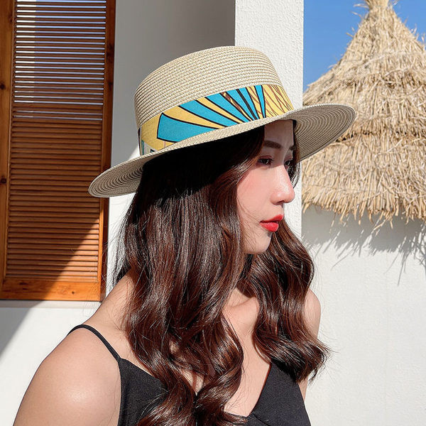 Palarie de paie dama cu model colorat