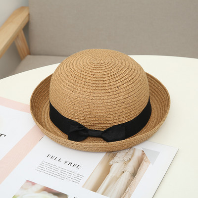 Pălărie de paie pentru femei cu protecție solară cu panglică