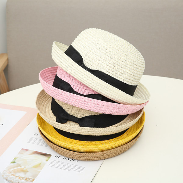 Pălărie de paie pentru femei cu protecție solară cu panglică