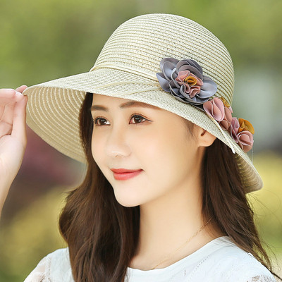 Pălărie de paie pentru femei cu flori