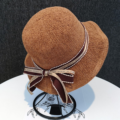 Palarie de protectie solara pentru femei cu panglica si vizor