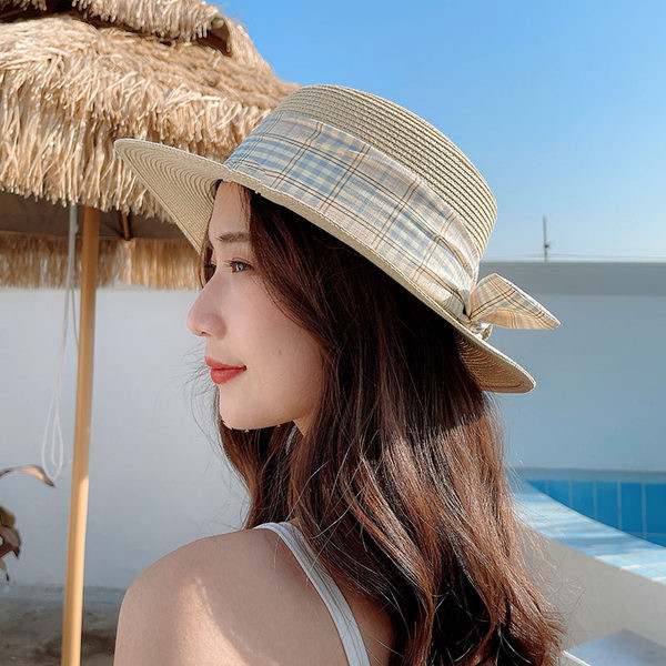 Palarie de paie dama cu panglica in mai multe culori