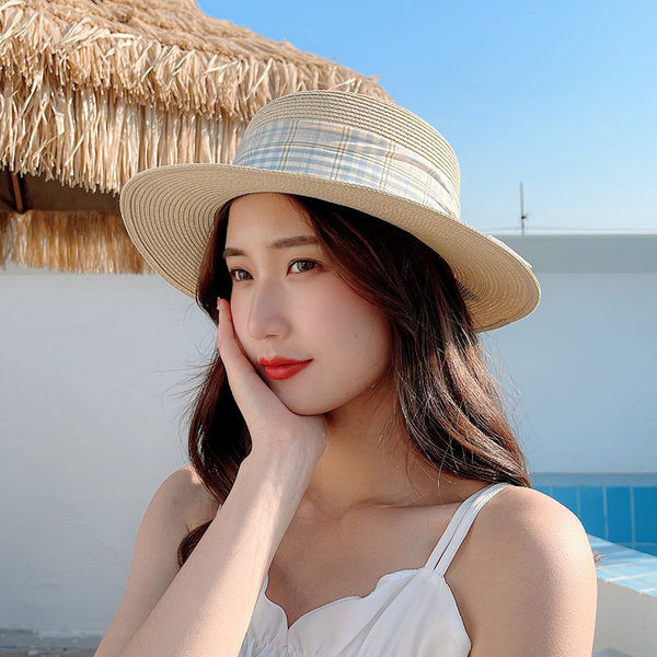 Palarie de paie dama cu panglica in mai multe culori