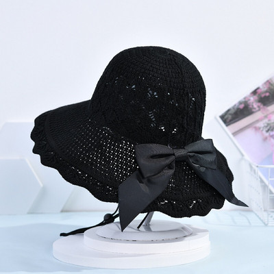 Palarie de vara dama tricotata cu panglica