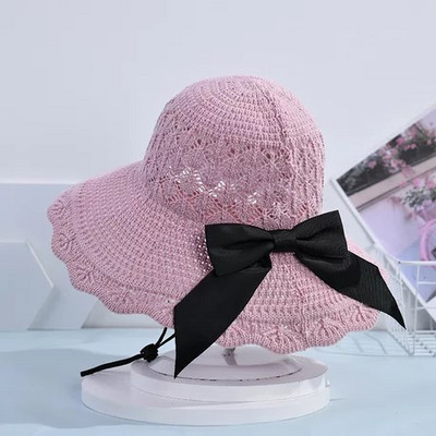 Palarie de vara dama tricotata cu panglica