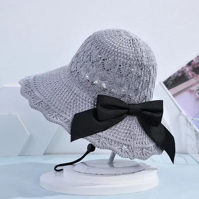 Palarie de vara dama tricotata cu panglica