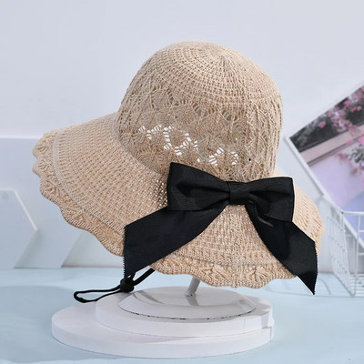 Palarie de vara dama tricotata cu panglica