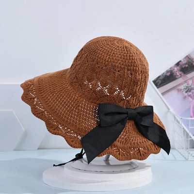 Palarie de vara dama tricotata cu panglica