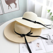 Palarie de protectie solara pentru femei cu bor si panglica