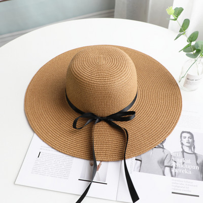 Palarie de protectie solara pentru femei cu bor si panglica