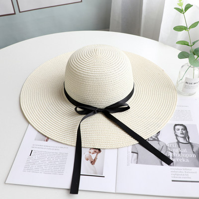 Palarie de protectie solara pentru femei cu bor si panglica