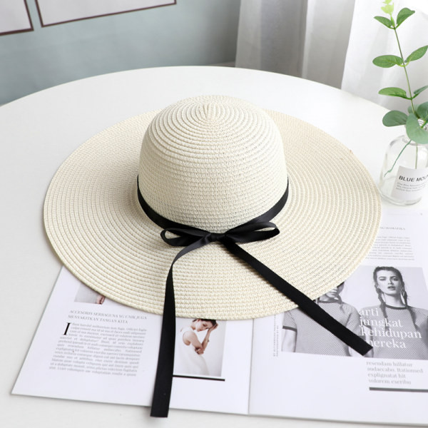 Palarie de protectie solara pentru femei cu bor si panglica