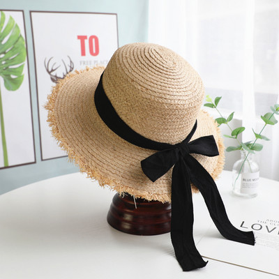 Palarie de plaja dama cu panglica din satin