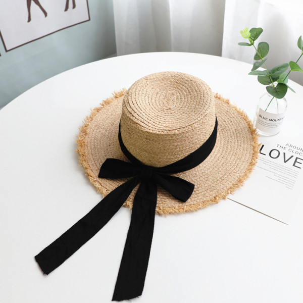 Palarie de plaja dama cu panglica din satin