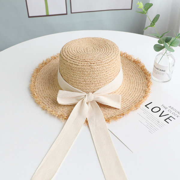 Palarie de plaja dama cu panglica din satin