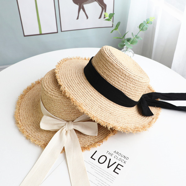 Palarie de plaja dama cu panglica din satin