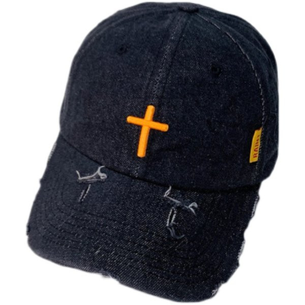 Palarie din denim cu vizor si motive rupte