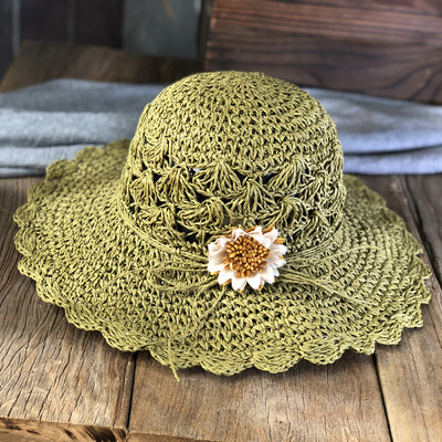 Καλοκαιρινό  γυναικείο καπέλο με κρόσσια και λουλούδια