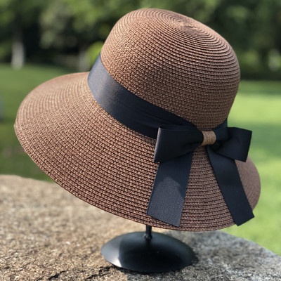 Pălărie de protecție solară pentru femei cu decor panglică