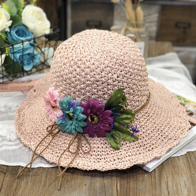 Palarie de dama de vara cu flori colorate si vizor