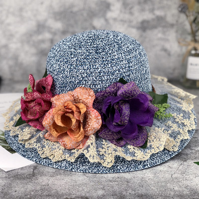 Palarie de dama cu flori colorate si dantela
