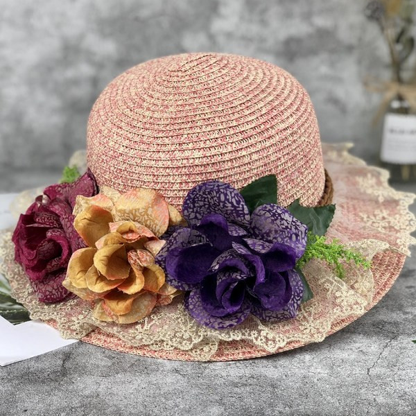 Palarie de dama cu flori colorate si dantela