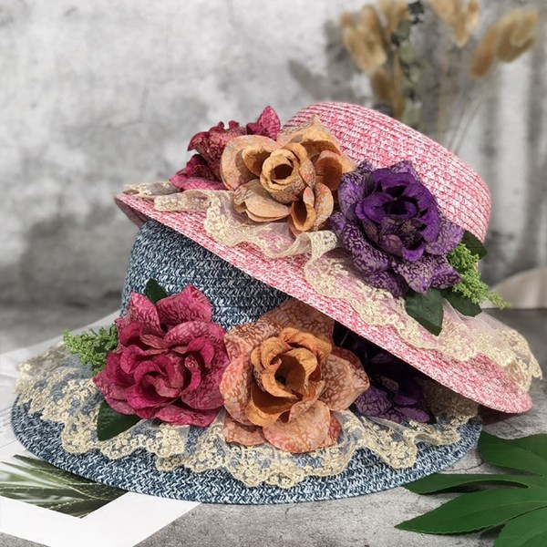 Palarie de dama cu flori colorate si dantela