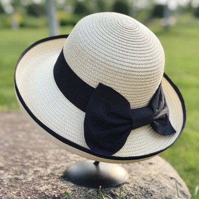 Pălărie de paie pentru femei cu panglică 3D și vizor