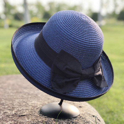 Pălărie de paie pentru femei cu panglică 3D și vizor