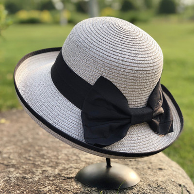 Pălărie de paie pentru femei cu panglică 3D și vizor