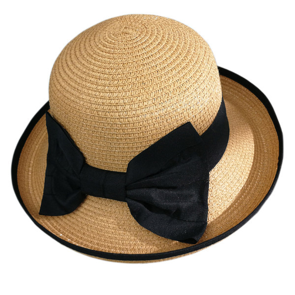 Pălărie de paie pentru femei cu panglică 3D și vizor