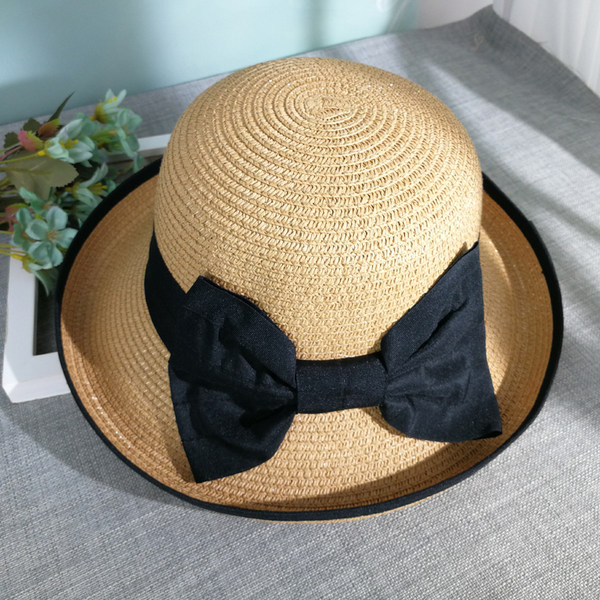Pălărie de paie pentru femei cu panglică 3D și vizor