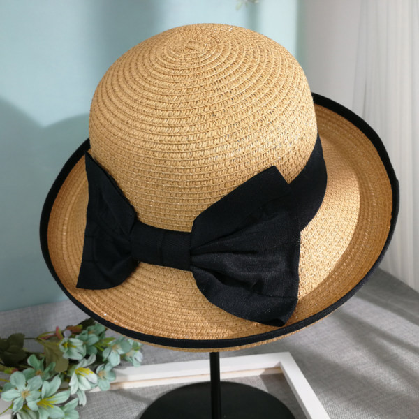 Pălărie de paie pentru femei cu panglică 3D și vizor