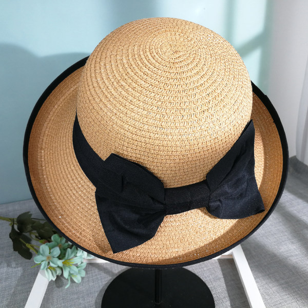 Pălărie de paie pentru femei cu panglică 3D și vizor