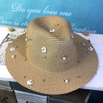 Ženski ljetni šešir s metalnim cvjetićima