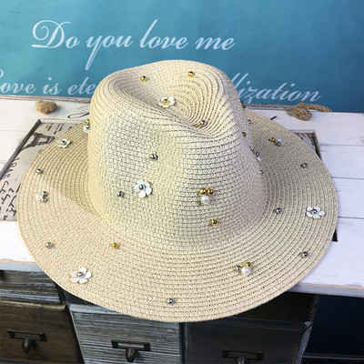 Ženski ljetni šešir s metalnim cvjetićima