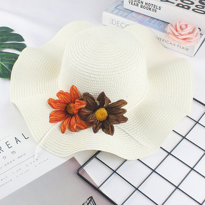 Pălărie de paie pentru femei cu flori 3D