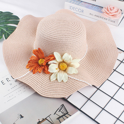 Pălărie de paie pentru femei cu flori 3D