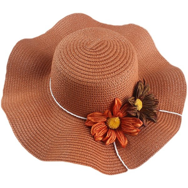 Pălărie de paie pentru femei cu flori 3D