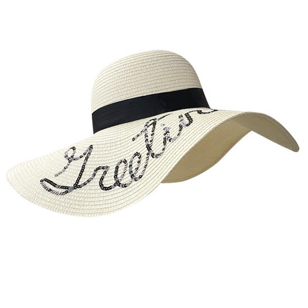 Pălărie de vară pentru femei cu franjuri și inscripție