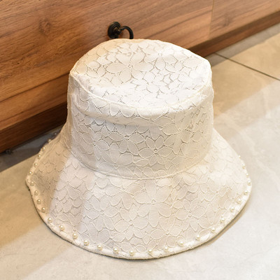 Pălărie modernă de pescuit pentru femei cu perle