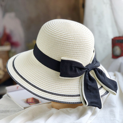 Palarie de plaja dama cu panglica si boru