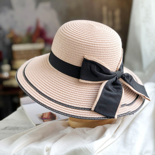 Palarie de plaja dama cu panglica si boru